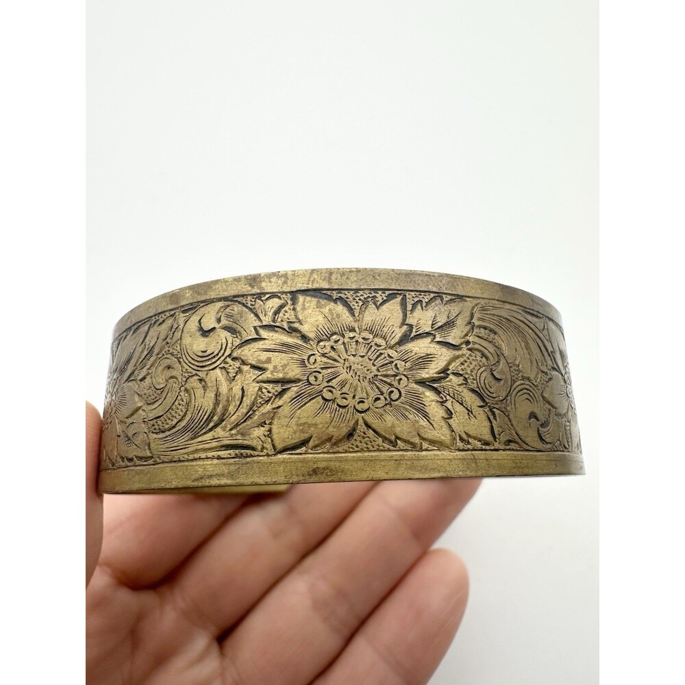 Vintage Brass Cuff Bracelet Etched Embossed Floral 7β